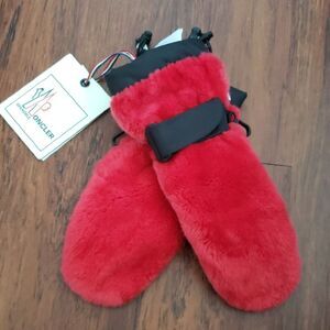 Moncler Grenoble Red Fur Chic Feminine Lux Winter Sport Warm Athletic Ski Gloves